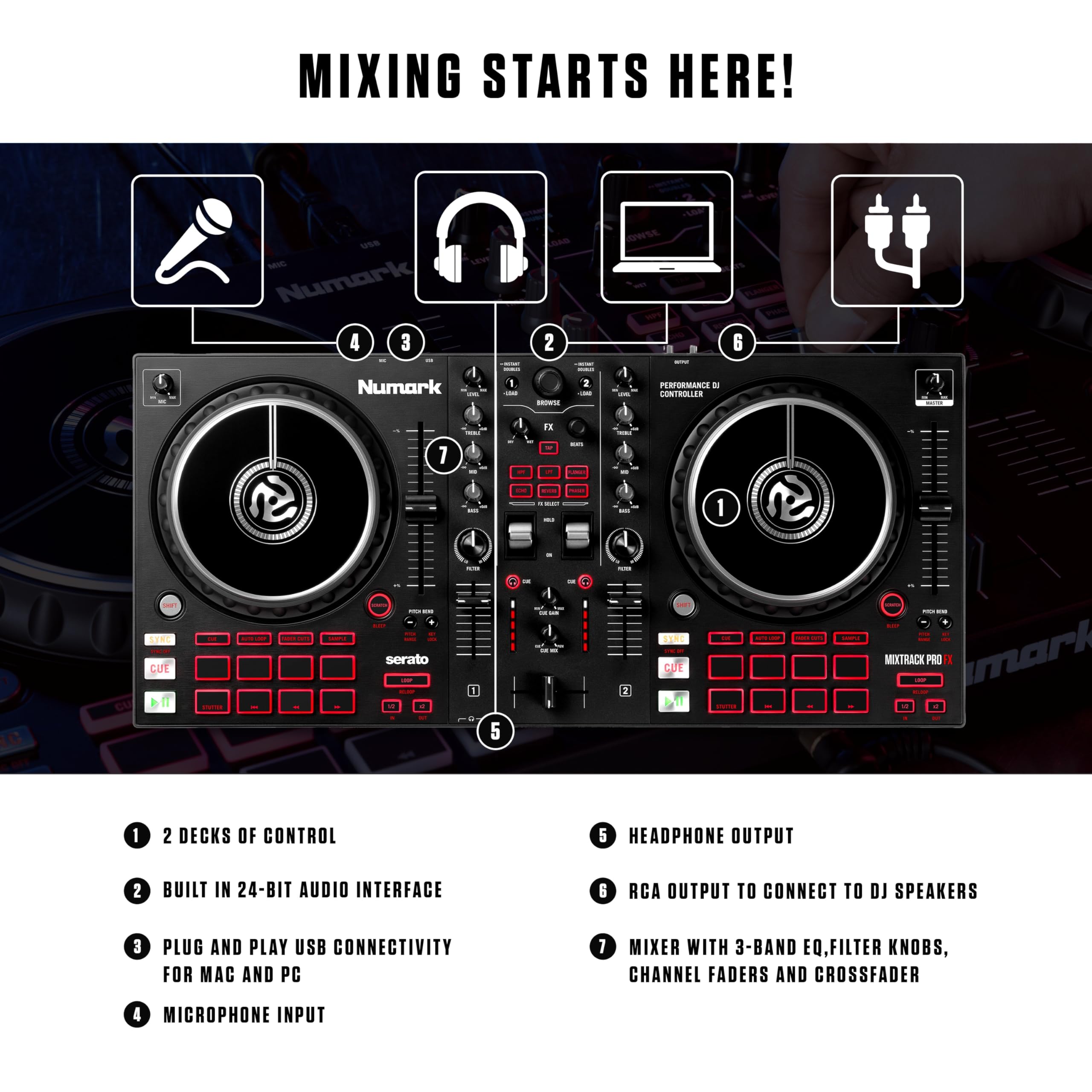 Numark Mixtrack Pro Fx Kontroler Dj, Wielokolorowy, 2 Decki